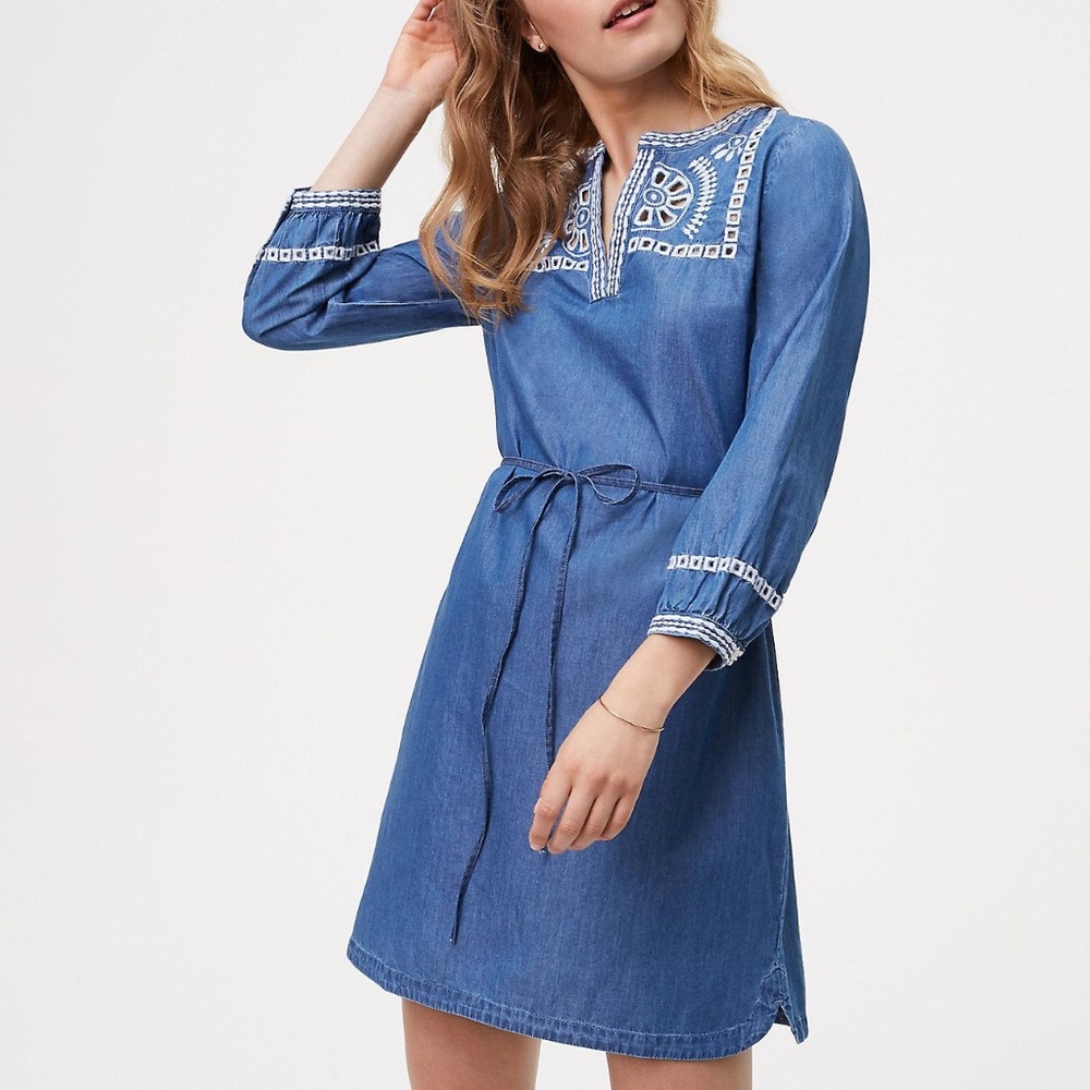 Chambray Embroidered Shirtdress